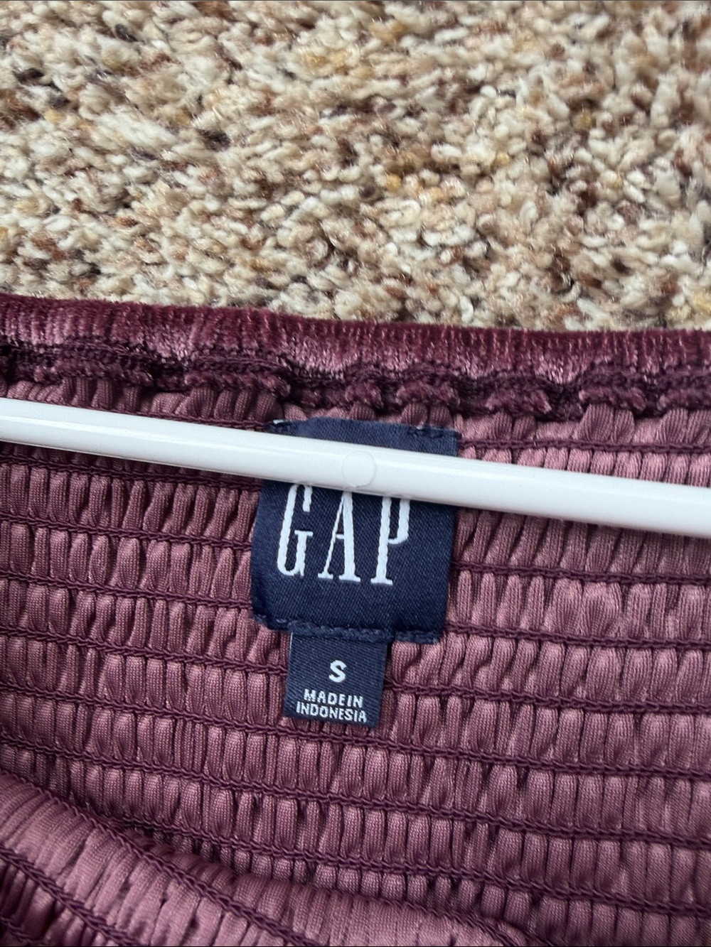 GAP Velvet Smocked Peplum Top in Deep Plum - Picture 3 of 4